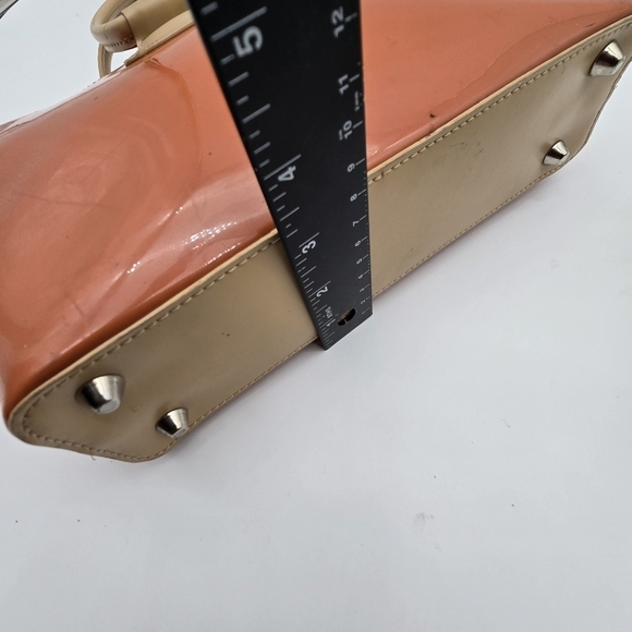 Beijo Purse Orange Hand Bag Round Handle Patent Gloss Small - Picture 12 of 14